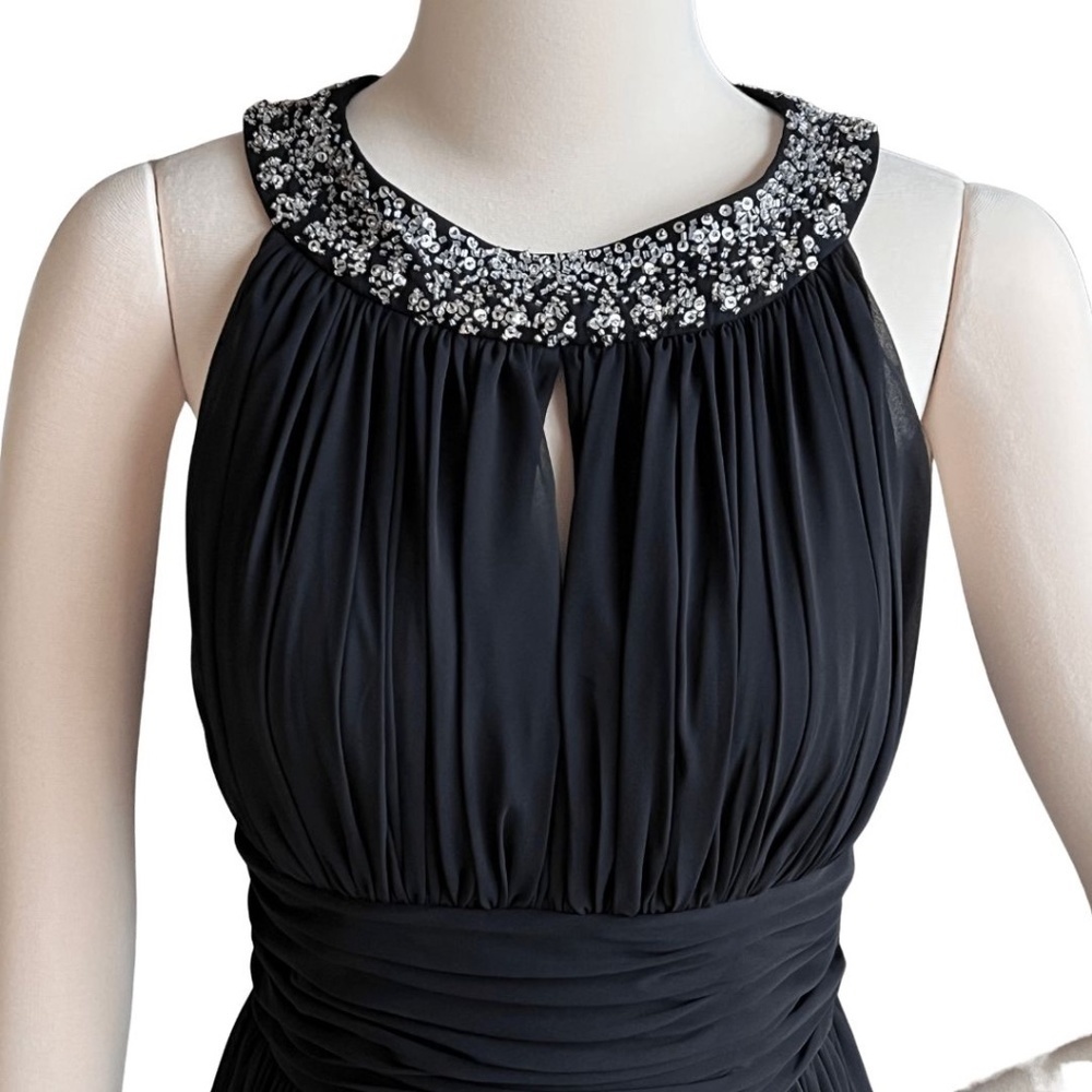JS Boutique Sequin Beaded Keyhole Halter Black Chiffon Cocktail Dress Si… - Picture 2 of 8